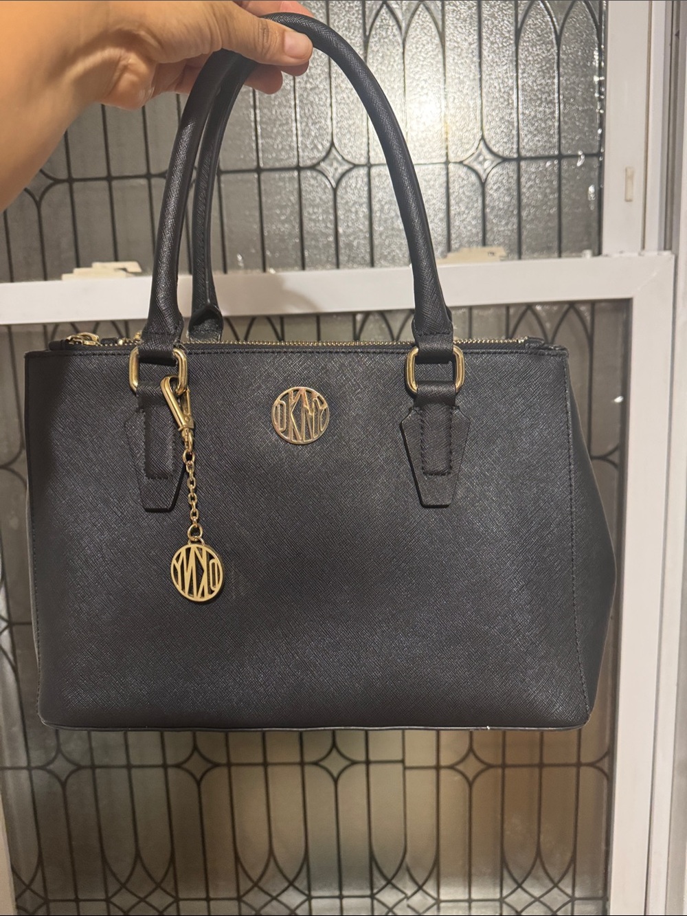 Black Logo Charm Satchel Handbag - DKNY